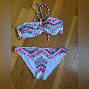 Colorful Bandeau Bikini top (size 8) and bottoms (size 4)